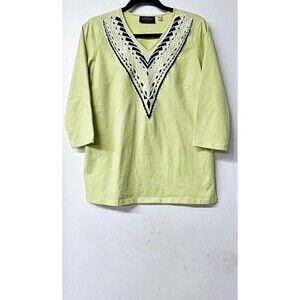 BOB MACKIE Wearable Art Sequin 3/4 Sleeve Pullover Women Shirt  (S)